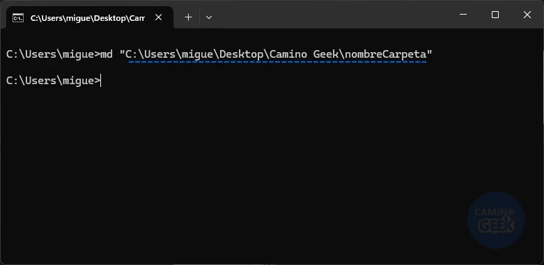 Create a new folder from the Command Prompt using the md command
