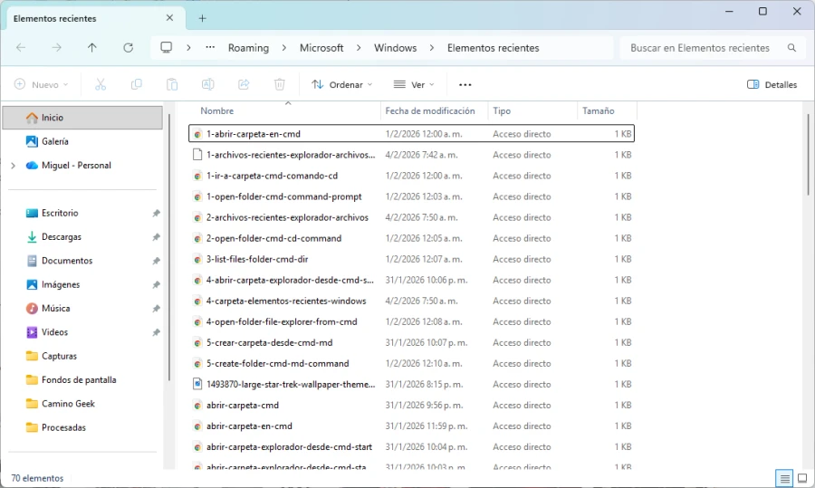 Recently opened files and folders in Windows