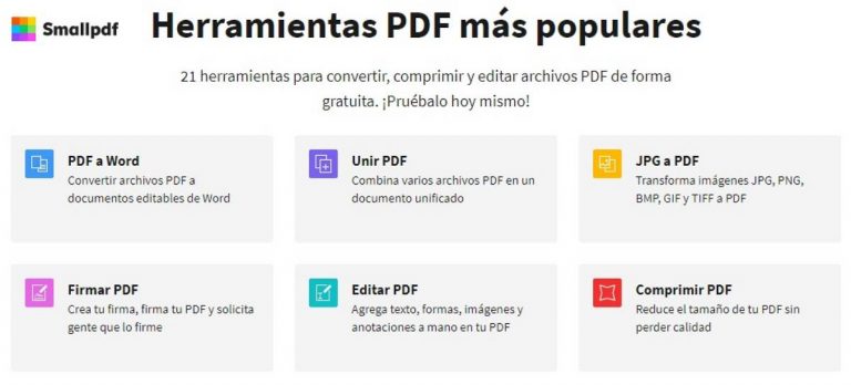SmallPDF para convertir, comprimir, desbloquear, firmar documentos PDF
