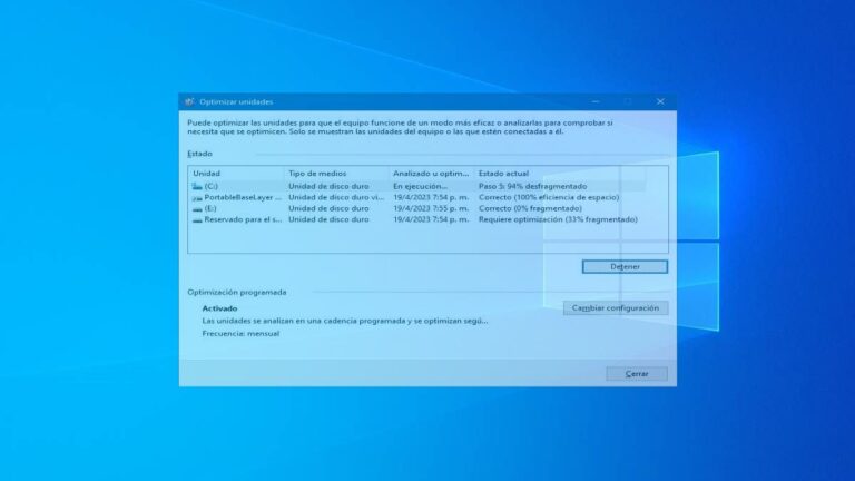Desfragmentar el disco duro en Windows 10